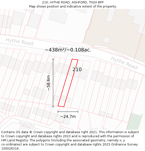 210, HYTHE ROAD, ASHFORD, TN24 8PP: Plot and title map