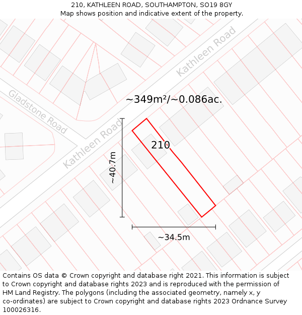 210, KATHLEEN ROAD, SOUTHAMPTON, SO19 8GY: Plot and title map