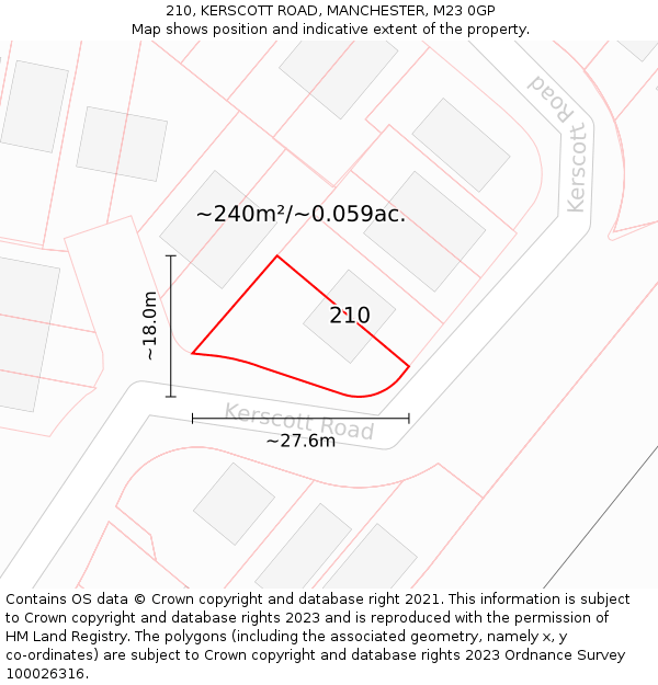 210, KERSCOTT ROAD, MANCHESTER, M23 0GP: Plot and title map