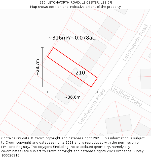 210, LETCHWORTH ROAD, LEICESTER, LE3 6FJ: Plot and title map