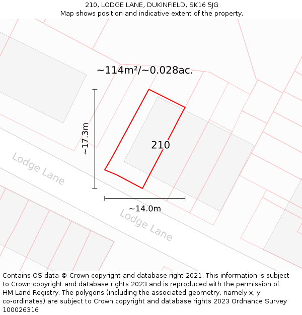 210, LODGE LANE, DUKINFIELD, SK16 5JG: Plot and title map