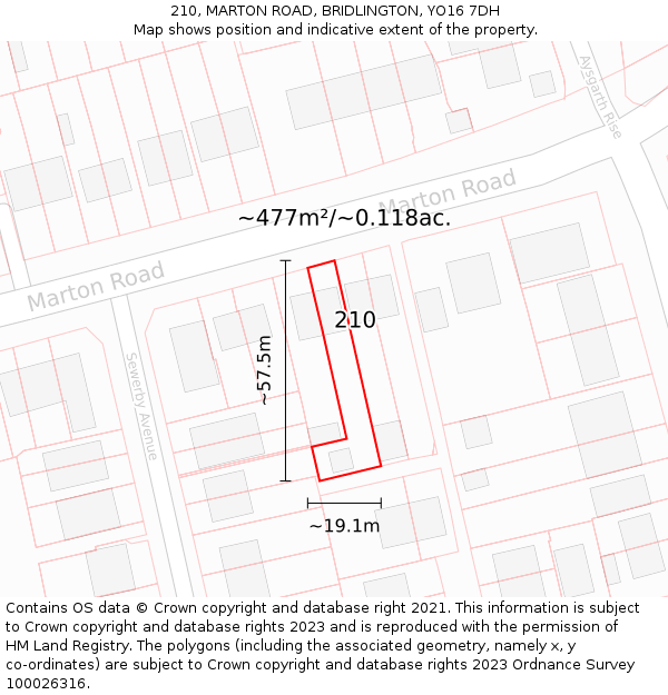 210, MARTON ROAD, BRIDLINGTON, YO16 7DH: Plot and title map