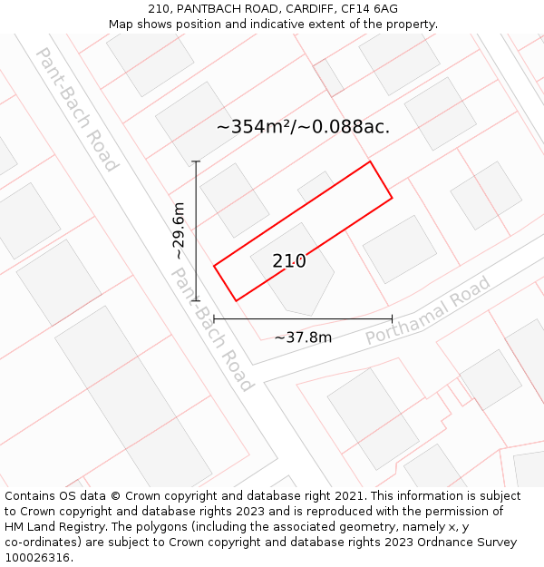 210, PANTBACH ROAD, CARDIFF, CF14 6AG: Plot and title map