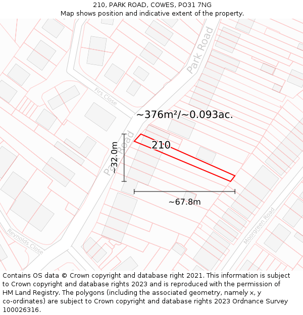 210, PARK ROAD, COWES, PO31 7NG: Plot and title map