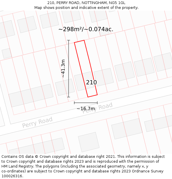 210, PERRY ROAD, NOTTINGHAM, NG5 1GL: Plot and title map