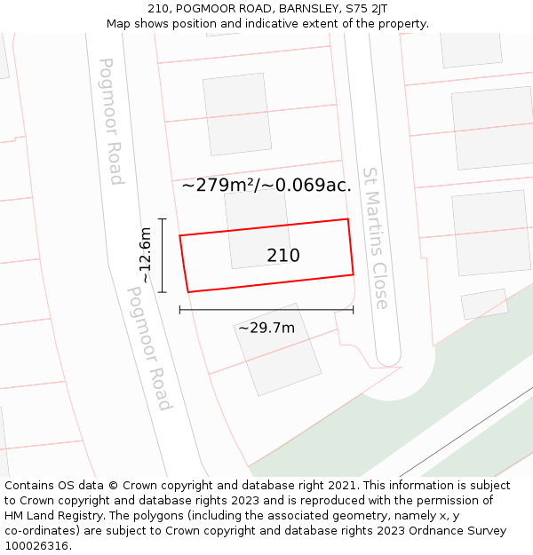 210, POGMOOR ROAD, BARNSLEY, S75 2JT: Plot and title map