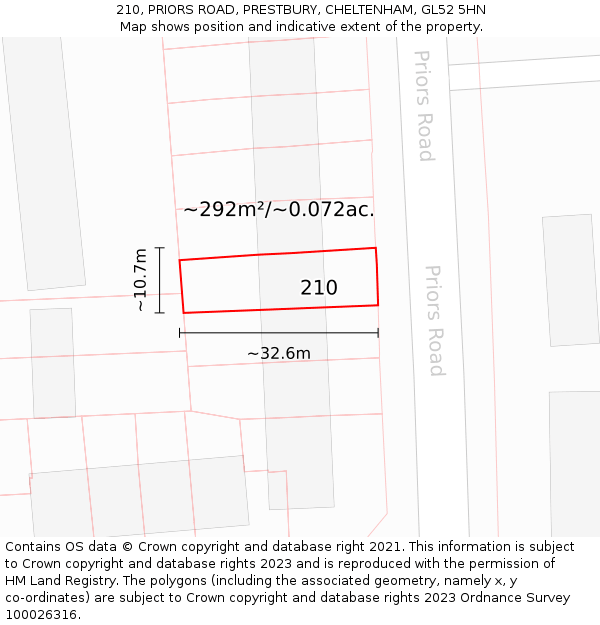 210, PRIORS ROAD, PRESTBURY, CHELTENHAM, GL52 5HN: Plot and title map