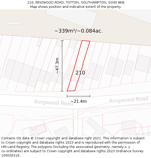 210, RINGWOOD ROAD, TOTTON, SOUTHAMPTON, SO40 8EB: Plot and title map