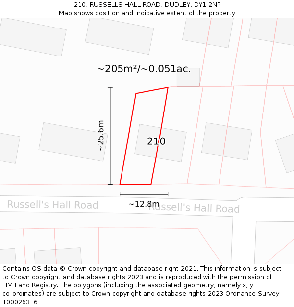 210, RUSSELLS HALL ROAD, DUDLEY, DY1 2NP: Plot and title map