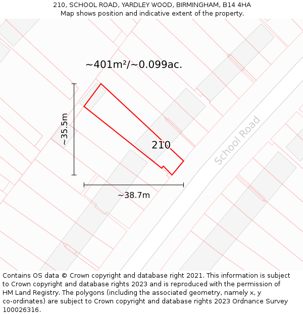 210, SCHOOL ROAD, YARDLEY WOOD, BIRMINGHAM, B14 4HA: Plot and title map