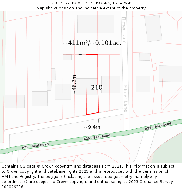 210, SEAL ROAD, SEVENOAKS, TN14 5AB: Plot and title map