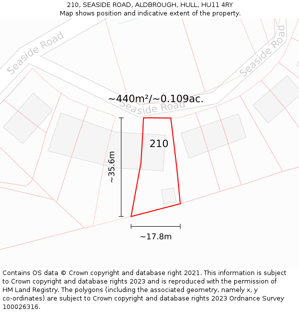 210, SEASIDE ROAD, ALDBROUGH, HULL, HU11 4RY: Plot and title map