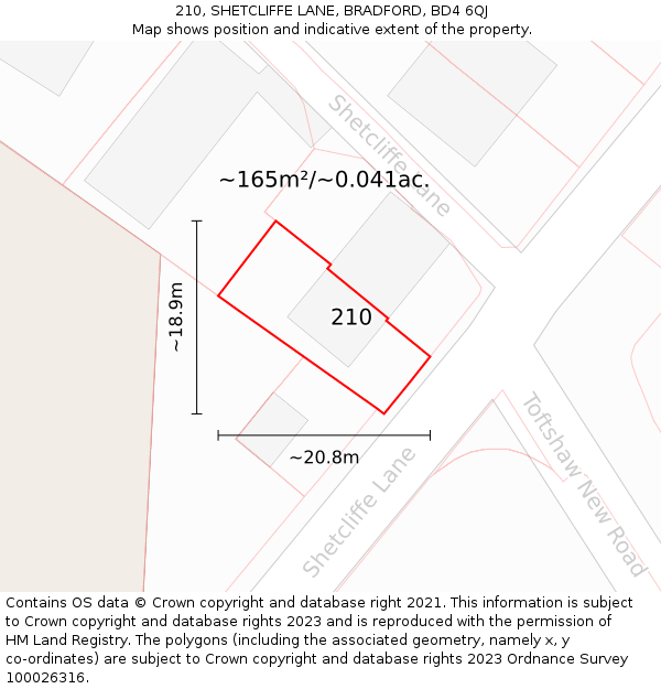 210, SHETCLIFFE LANE, BRADFORD, BD4 6QJ: Plot and title map