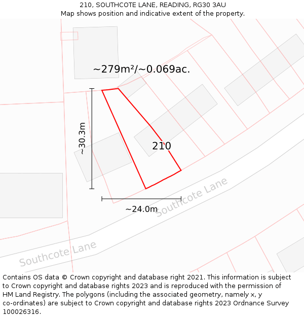 210, SOUTHCOTE LANE, READING, RG30 3AU: Plot and title map