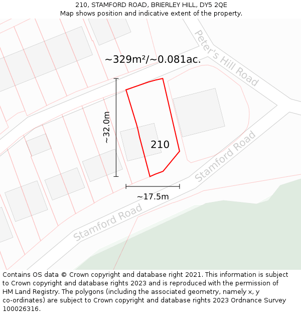 210, STAMFORD ROAD, BRIERLEY HILL, DY5 2QE: Plot and title map