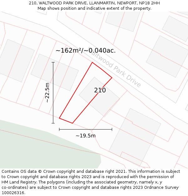 210, WALTWOOD PARK DRIVE, LLANMARTIN, NEWPORT, NP18 2HH: Plot and title map