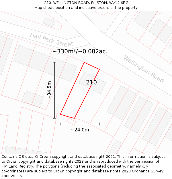 210, WELLINGTON ROAD, BILSTON, WV14 6BG: Plot and title map