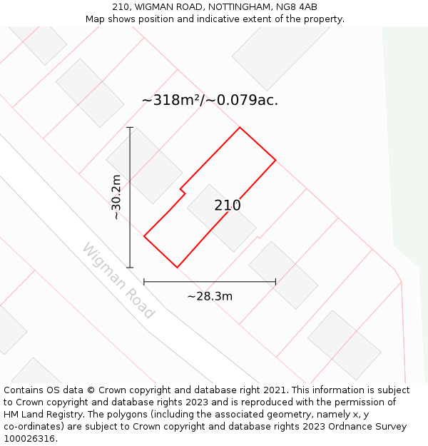 210, WIGMAN ROAD, NOTTINGHAM, NG8 4AB: Plot and title map