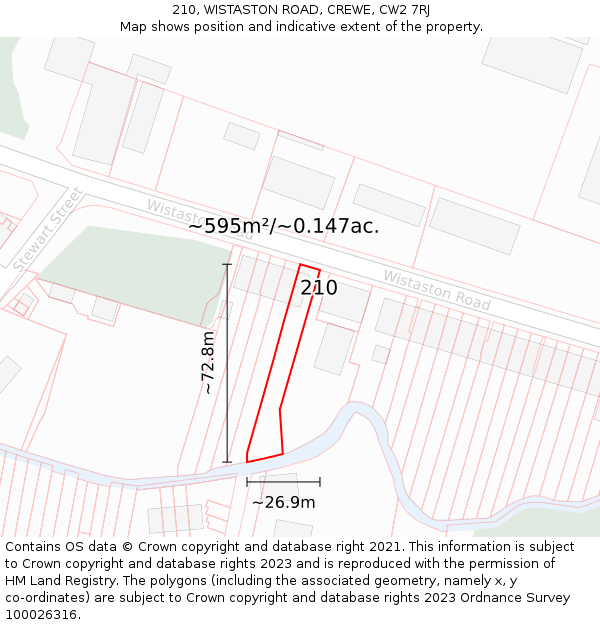 210, WISTASTON ROAD, CREWE, CW2 7RJ: Plot and title map