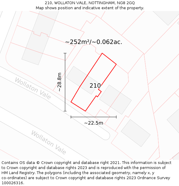 210, WOLLATON VALE, NOTTINGHAM, NG8 2GQ: Plot and title map