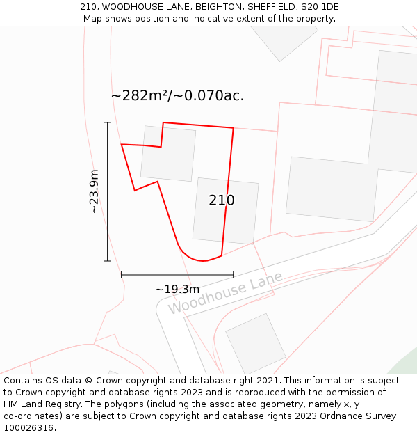 210, WOODHOUSE LANE, BEIGHTON, SHEFFIELD, S20 1DE: Plot and title map