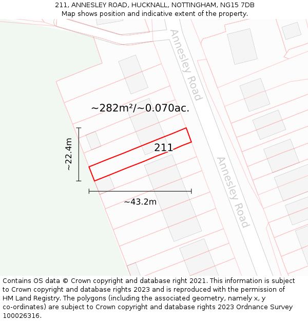 211, ANNESLEY ROAD, HUCKNALL, NOTTINGHAM, NG15 7DB: Plot and title map