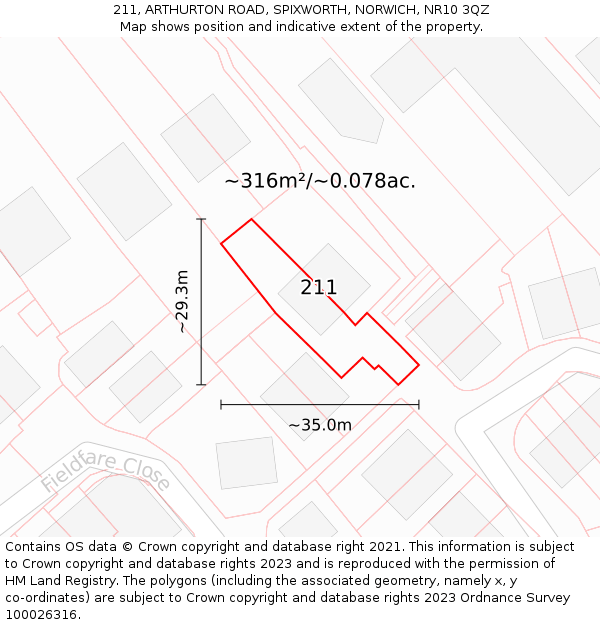 211, ARTHURTON ROAD, SPIXWORTH, NORWICH, NR10 3QZ: Plot and title map