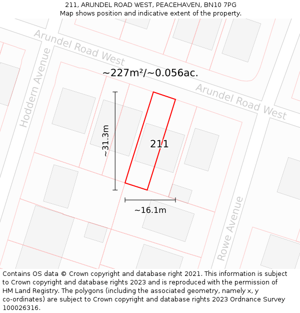 211, ARUNDEL ROAD WEST, PEACEHAVEN, BN10 7PG: Plot and title map