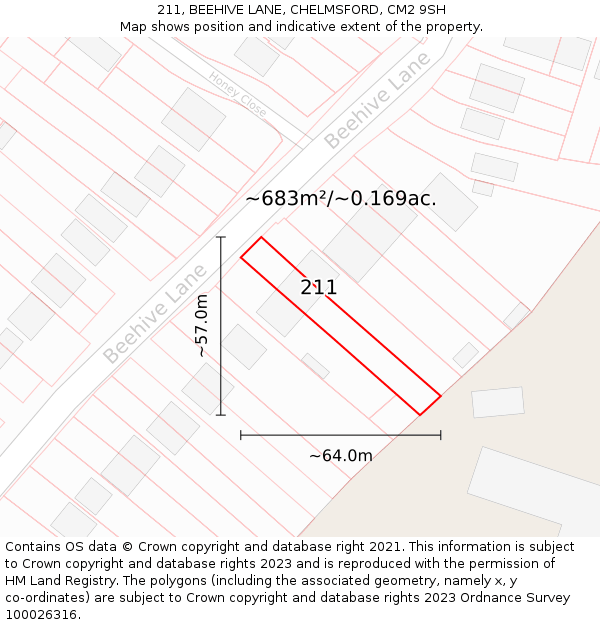 211, BEEHIVE LANE, CHELMSFORD, CM2 9SH: Plot and title map