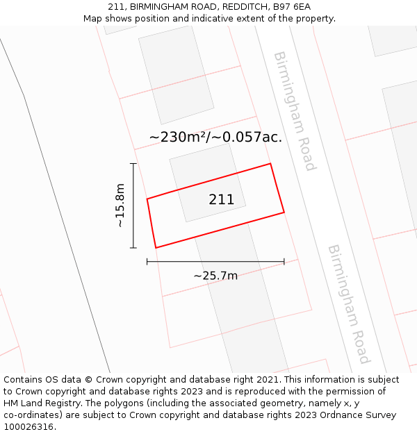 211, BIRMINGHAM ROAD, REDDITCH, B97 6EA: Plot and title map