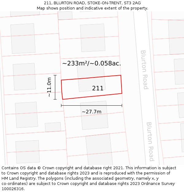 211, BLURTON ROAD, STOKE-ON-TRENT, ST3 2AG: Plot and title map