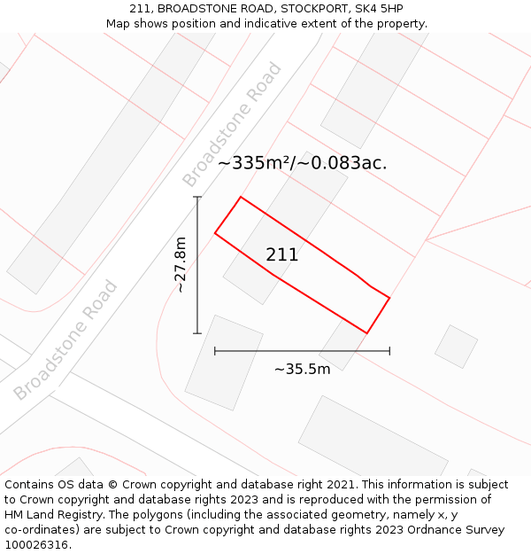 211, BROADSTONE ROAD, STOCKPORT, SK4 5HP: Plot and title map