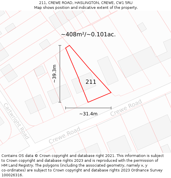 211, CREWE ROAD, HASLINGTON, CREWE, CW1 5RU: Plot and title map