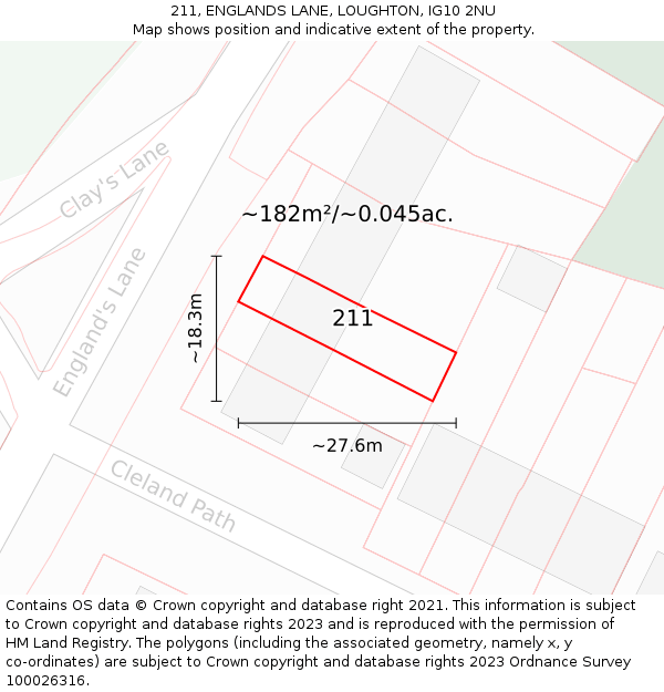 211, ENGLANDS LANE, LOUGHTON, IG10 2NU: Plot and title map