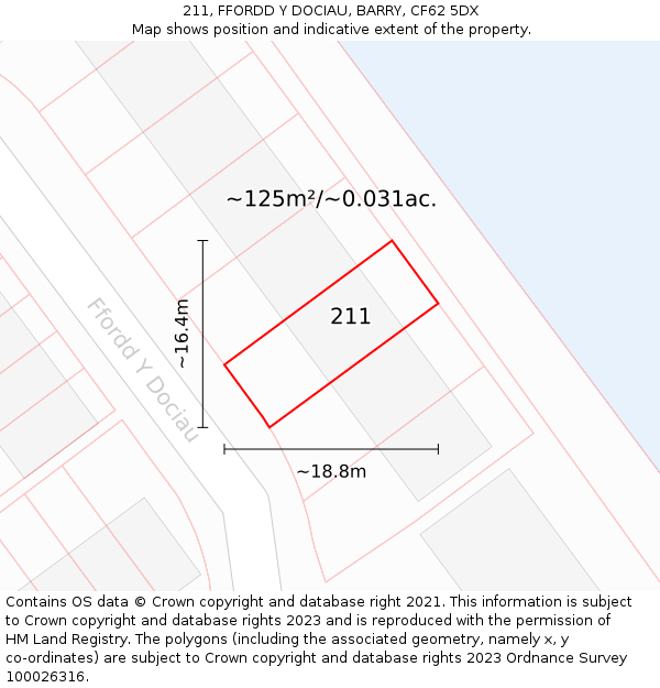 211, FFORDD Y DOCIAU, BARRY, CF62 5DX: Plot and title map