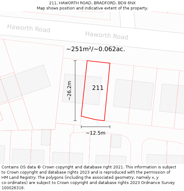 211, HAWORTH ROAD, BRADFORD, BD9 6NX: Plot and title map