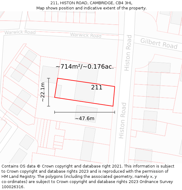 211, HISTON ROAD, CAMBRIDGE, CB4 3HL: Plot and title map