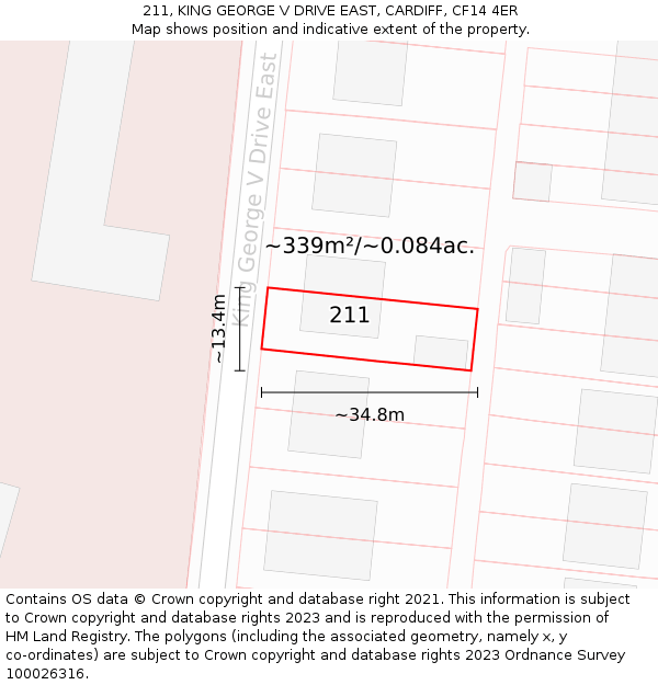 211, KING GEORGE V DRIVE EAST, CARDIFF, CF14 4ER: Plot and title map