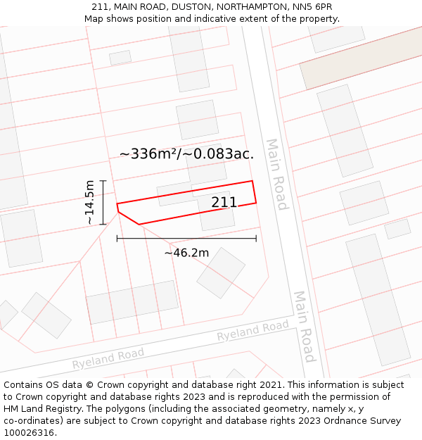 211, MAIN ROAD, DUSTON, NORTHAMPTON, NN5 6PR: Plot and title map