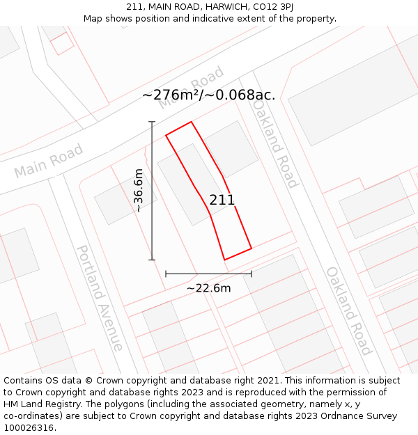 211, MAIN ROAD, HARWICH, CO12 3PJ: Plot and title map