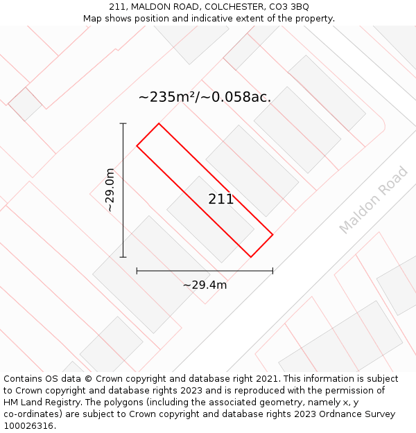 211, MALDON ROAD, COLCHESTER, CO3 3BQ: Plot and title map