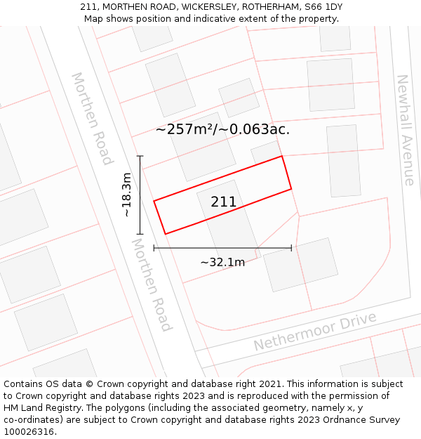 211, MORTHEN ROAD, WICKERSLEY, ROTHERHAM, S66 1DY: Plot and title map