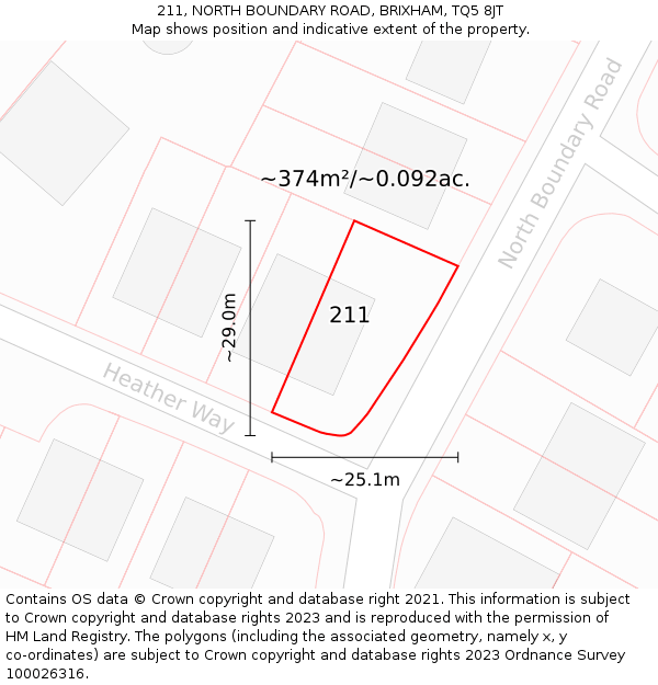 211, NORTH BOUNDARY ROAD, BRIXHAM, TQ5 8JT: Plot and title map