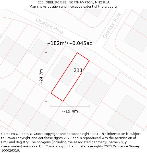 211, OBELISK RISE, NORTHAMPTON, NN2 8UA: Plot and title map