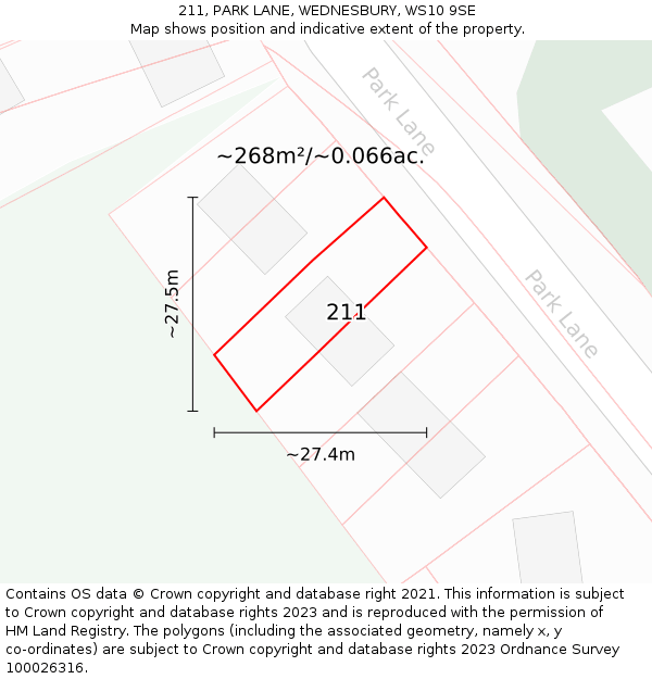 211, PARK LANE, WEDNESBURY, WS10 9SE: Plot and title map