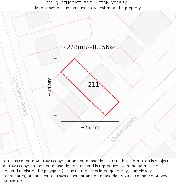 211, QUEENSGATE, BRIDLINGTON, YO16 6QU: Plot and title map