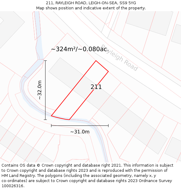 211, RAYLEIGH ROAD, LEIGH-ON-SEA, SS9 5YG: Plot and title map