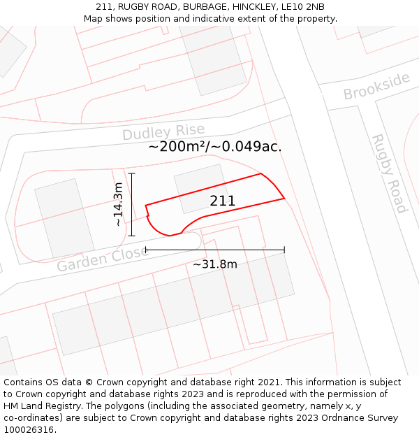 211, RUGBY ROAD, BURBAGE, HINCKLEY, LE10 2NB: Plot and title map