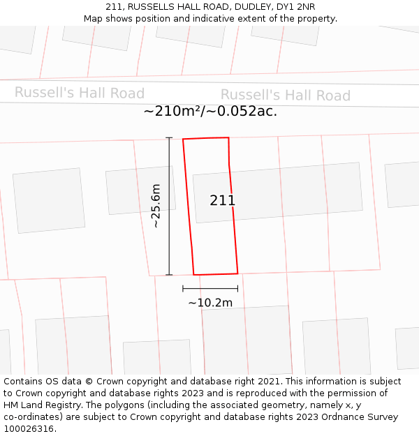 211, RUSSELLS HALL ROAD, DUDLEY, DY1 2NR: Plot and title map