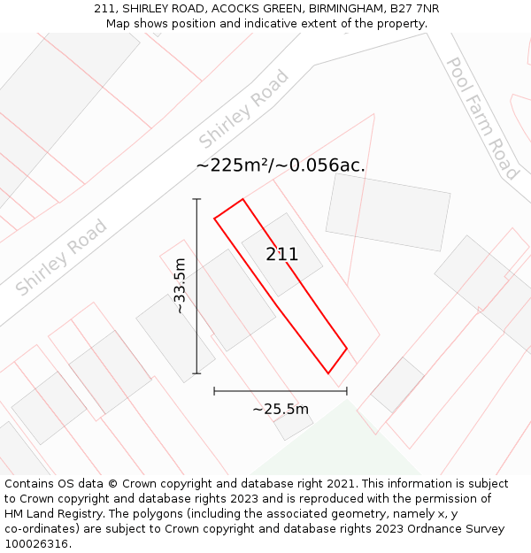 211, SHIRLEY ROAD, ACOCKS GREEN, BIRMINGHAM, B27 7NR: Plot and title map